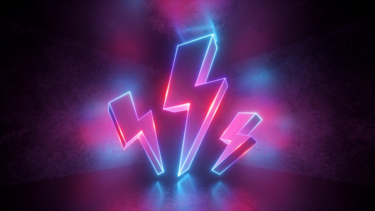 imagem ilustrativa com raios em azul e rosa