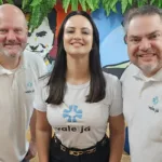 Da esq. para a dir., Fausto Federicci (diretor de produtos), Walkiria Detemann (fundadora) e Izidoro Polari Neto (fundador)