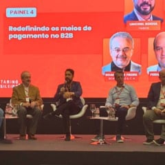 Da esq. para a dir.:João Tosin/Celer, Boanerges Ramos Freire/Boanerges & Cia,Lincoln Rocha/Pagos, Eduardo Abreu/Visa e Fernando Fortes/Cerc | Imagem: Léa De Luca
